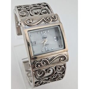 Vivani Watch Women 27mm Case MOP Dial Filigree Cuff Bangle Band- New Battery
